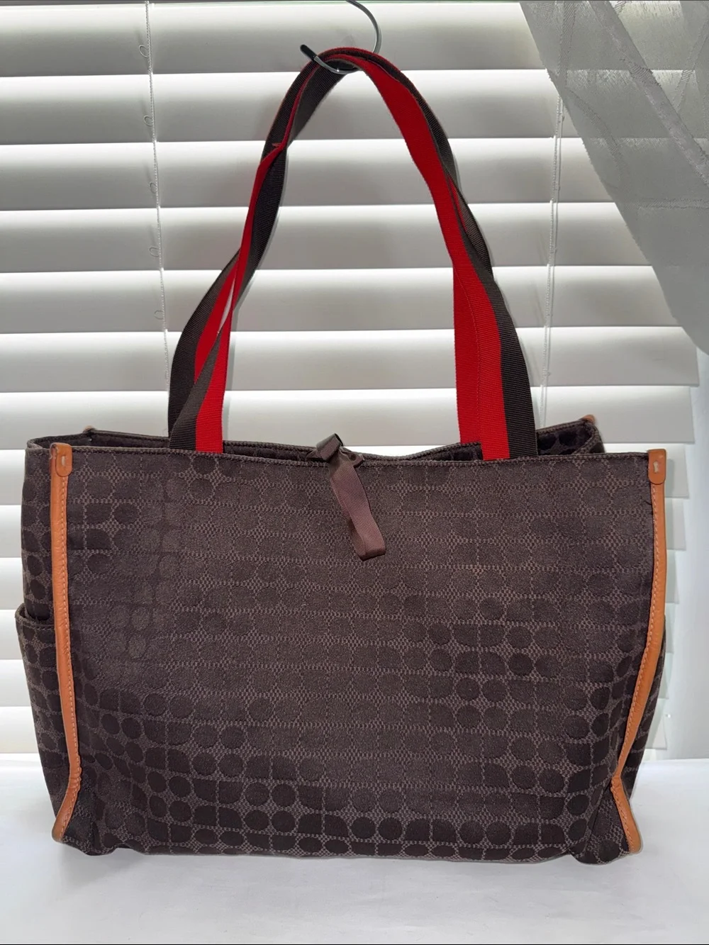 kate spade Brown Tote with Red and Black Straps